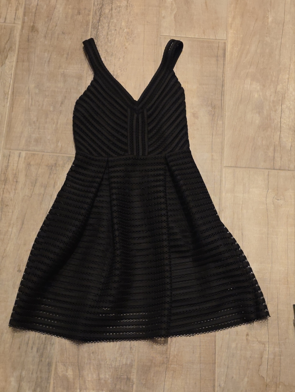 Express Black Striped V-Neck Fit & Flare Mini Dress